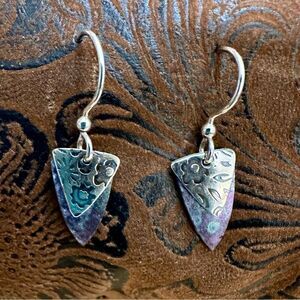 Silver and Purple Tribal Earrings with Textured Design